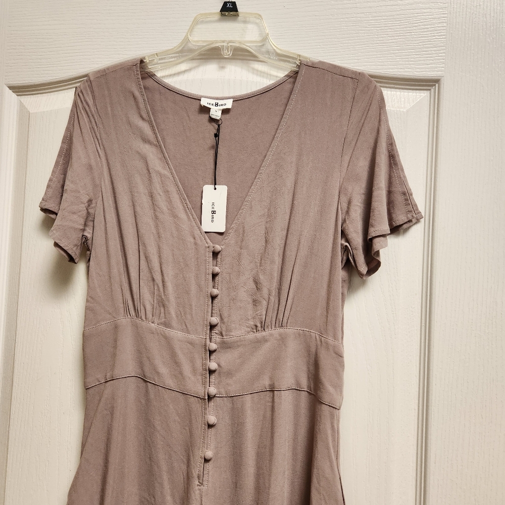 Taupe flowy button front jumpsuit